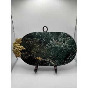 Vintage Georges Briard Dark Green Marble Charcuterie Board